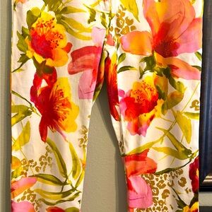 Summer floral orange yellow pink pants.